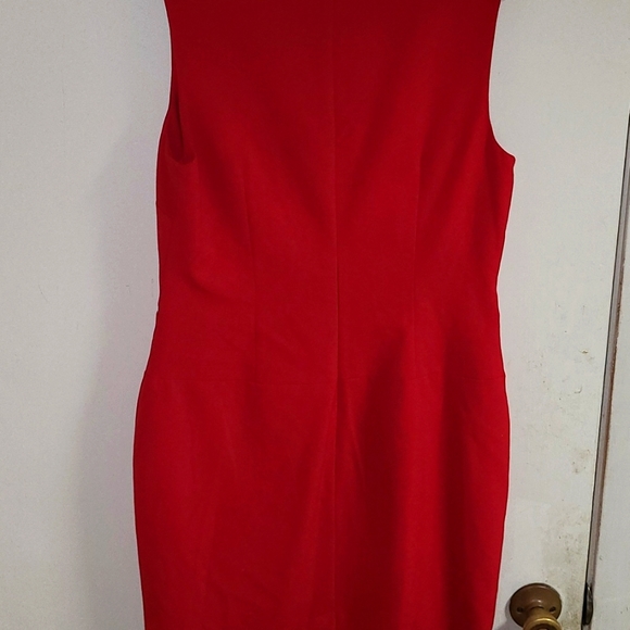 Red Calvin Klein sheath dress. decorative zippers. - Picture 5 of 5